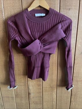Jonathan Simkhai Twist-Front Ribbed Long Sleeve Top - Plum
